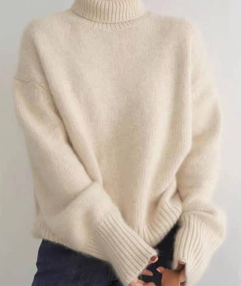 Women's Cashmere Turtleneck Sweater Soft Cozy Relaxed Fit Warm Casual Elegant Winter – Beige