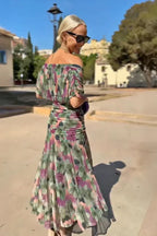 Women's Flowing Floral Long Dress Off-Shoulder V-Neck Formal Elegant Wedding Guest Casual – Lilly