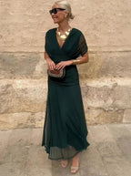Women's Flowing Floral Long Dress Off-Shoulder V-Neck Formal Elegant Wedding Guest Casual – Lilly