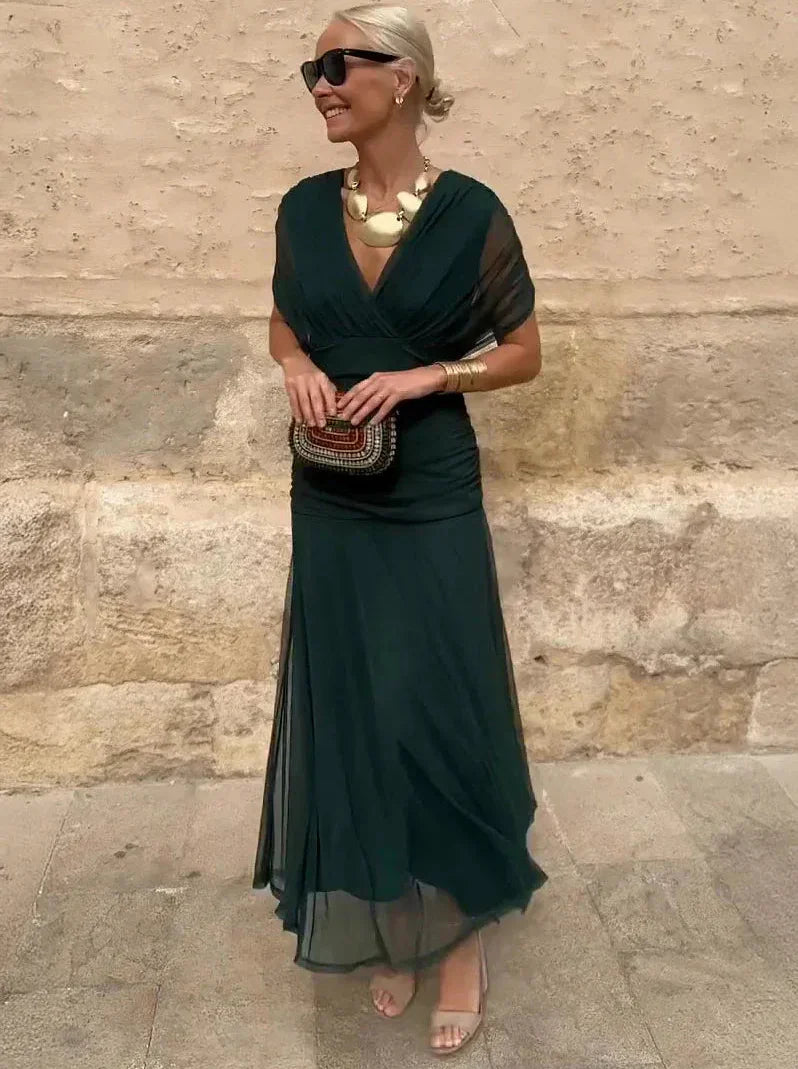 Women's Flowing Floral Long Dress Off-Shoulder V-Neck Formal Elegant Wedding Guest Casual – Lilly