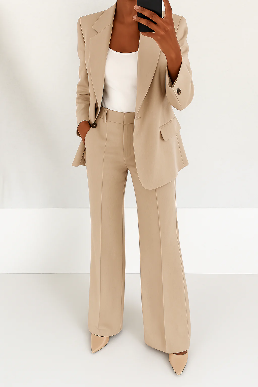 Women's Two-Piece Suit Tailored Blazer Wide-Leg Pants Elegant Relaxed Fit Casual Formal – Julie