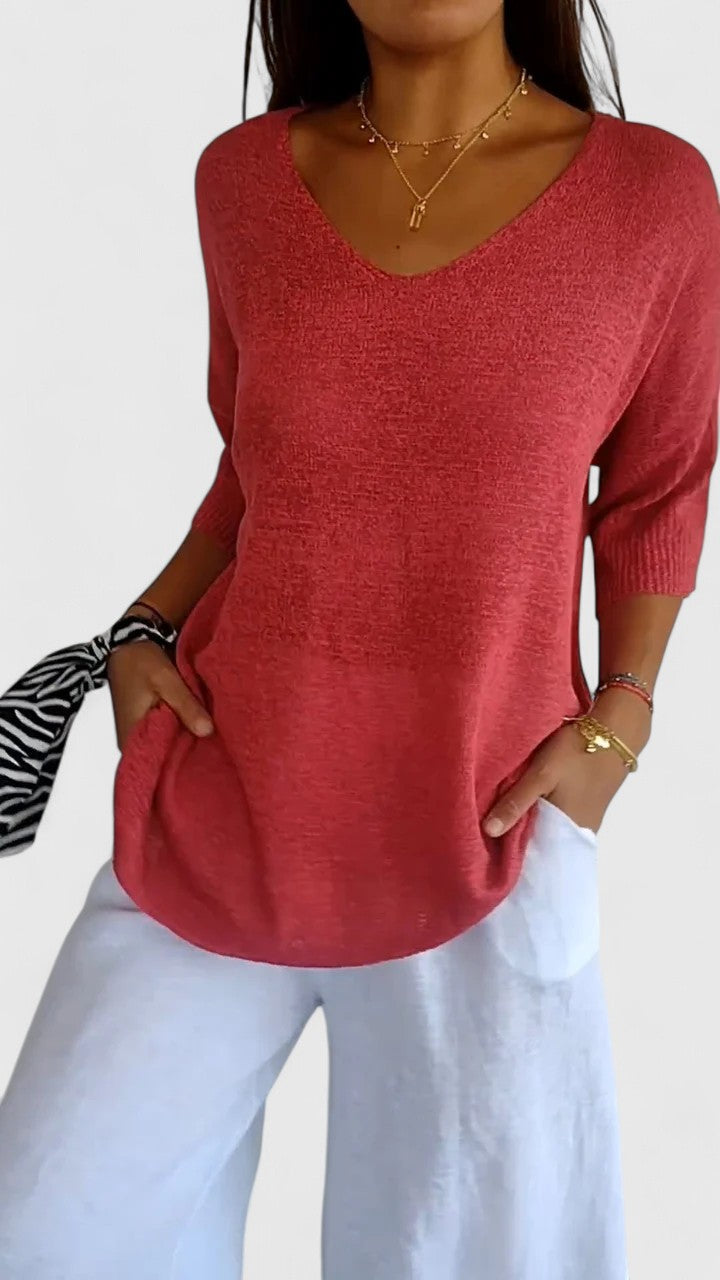 Women's Comfortable V-Neck Long Sleeve Top Flattering Wrinkle-Resistant Versatile – Sonylah