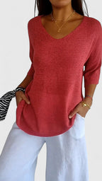 Women's Comfortable V-Neck Long Sleeve Top Flattering Wrinkle-Resistant Versatile – Sonylah