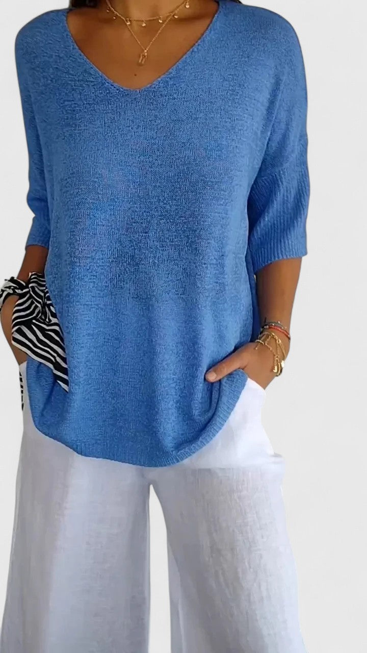 Women's Comfortable V-Neck Long Sleeve Top Flattering Wrinkle-Resistant Versatile – Sonylah