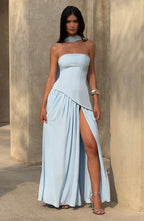 Women's Elegant Strapless Maxi Dress Fitted Slit Formal Party Wedding Guest Sophisticated – Mya