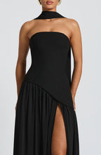 Women's Elegant Strapless Maxi Dress Fitted Slit Formal Party Wedding Guest Sophisticated – Mya