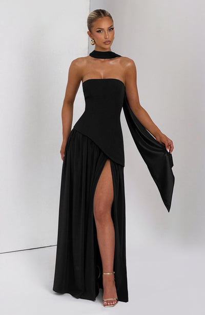 Women's Elegant Strapless Maxi Dress Fitted Slit Formal Party Wedding Guest Sophisticated – Mya