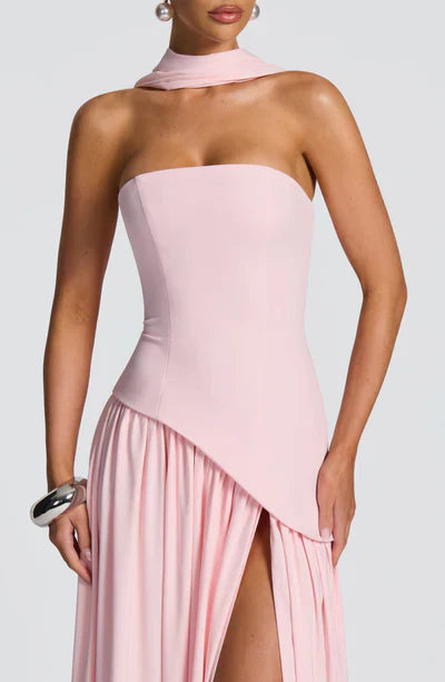 Women's Elegant Strapless Maxi Dress Fitted Slit Formal Party Wedding Guest Sophisticated – Mya