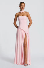 Women's Elegant Strapless Maxi Dress Fitted Slit Formal Party Wedding Guest Sophisticated – Mya