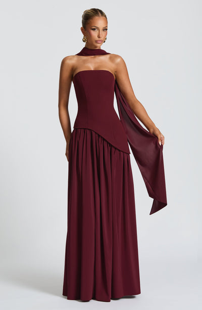 Women's Elegant Strapless Maxi Dress Fitted Slit Formal Party Wedding Guest Sophisticated – Mya