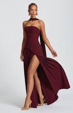 Women's Elegant Strapless Maxi Dress Fitted Slit Formal Party Wedding Guest Sophisticated – Mya