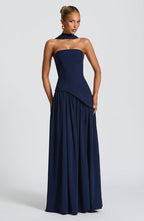 Women's Elegant Strapless Maxi Dress Fitted Slit Formal Party Wedding Guest Sophisticated – Mya
