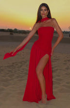 Women's Elegant Strapless Maxi Dress Fitted Slit Formal Party Wedding Guest Sophisticated – Mya