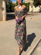 Women's Flowing Floral Long Dress Off-Shoulder V-Neck Formal Elegant Wedding Guest Casual – Lilly