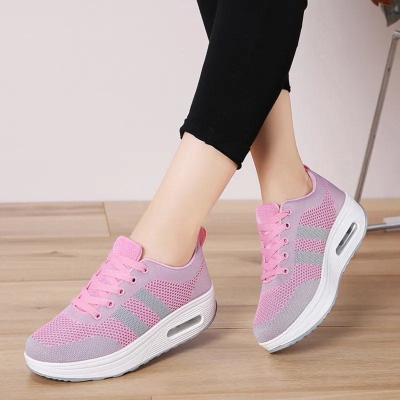 Women's Air Bubble Sneakers Mesh Lace-Up Cushioned Platform Casual Everyday Shoes