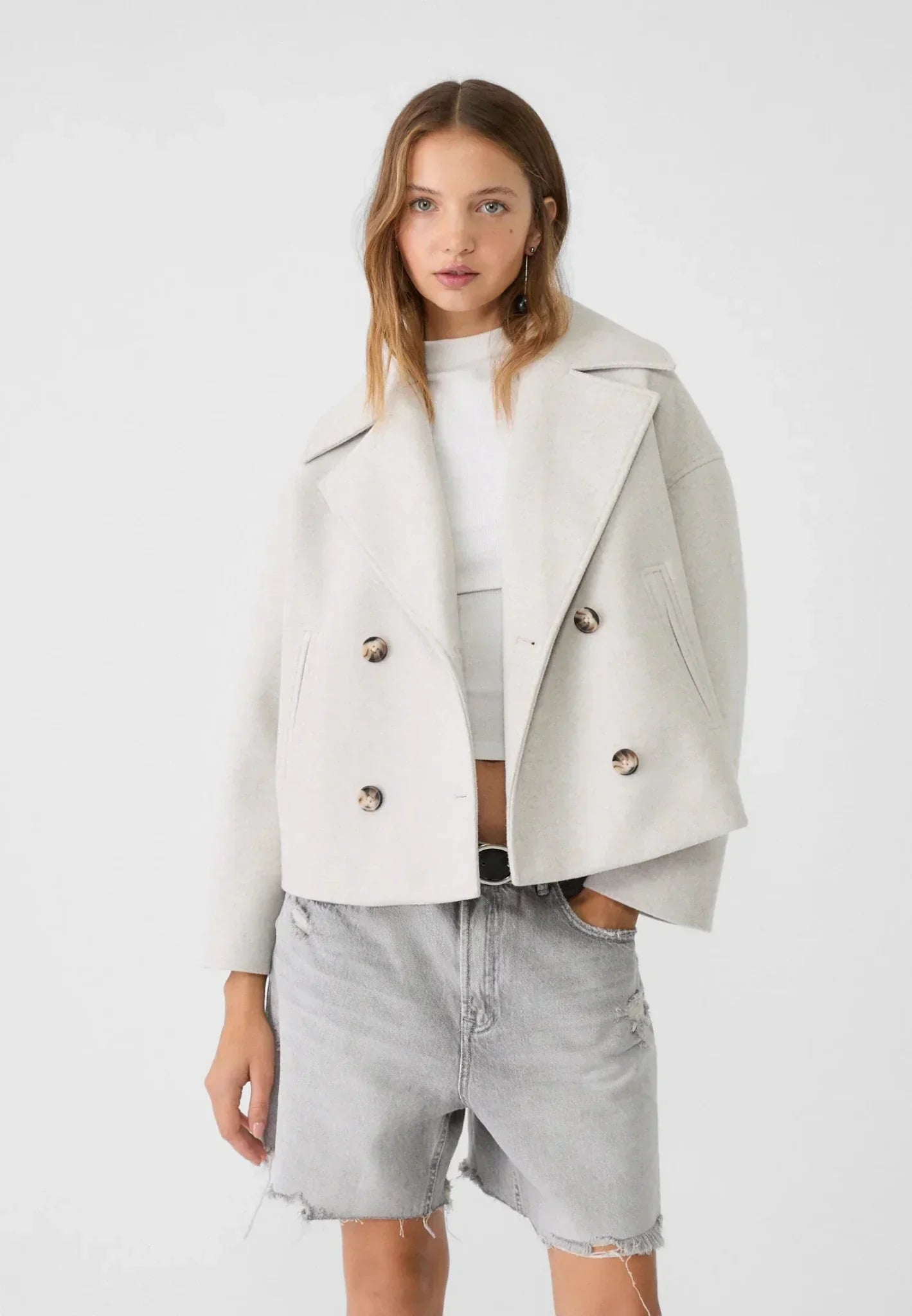 Women's Short Double-Breasted Jacket Lapel Collar Button Placket Casual Chic Cropped Coat – Heidi