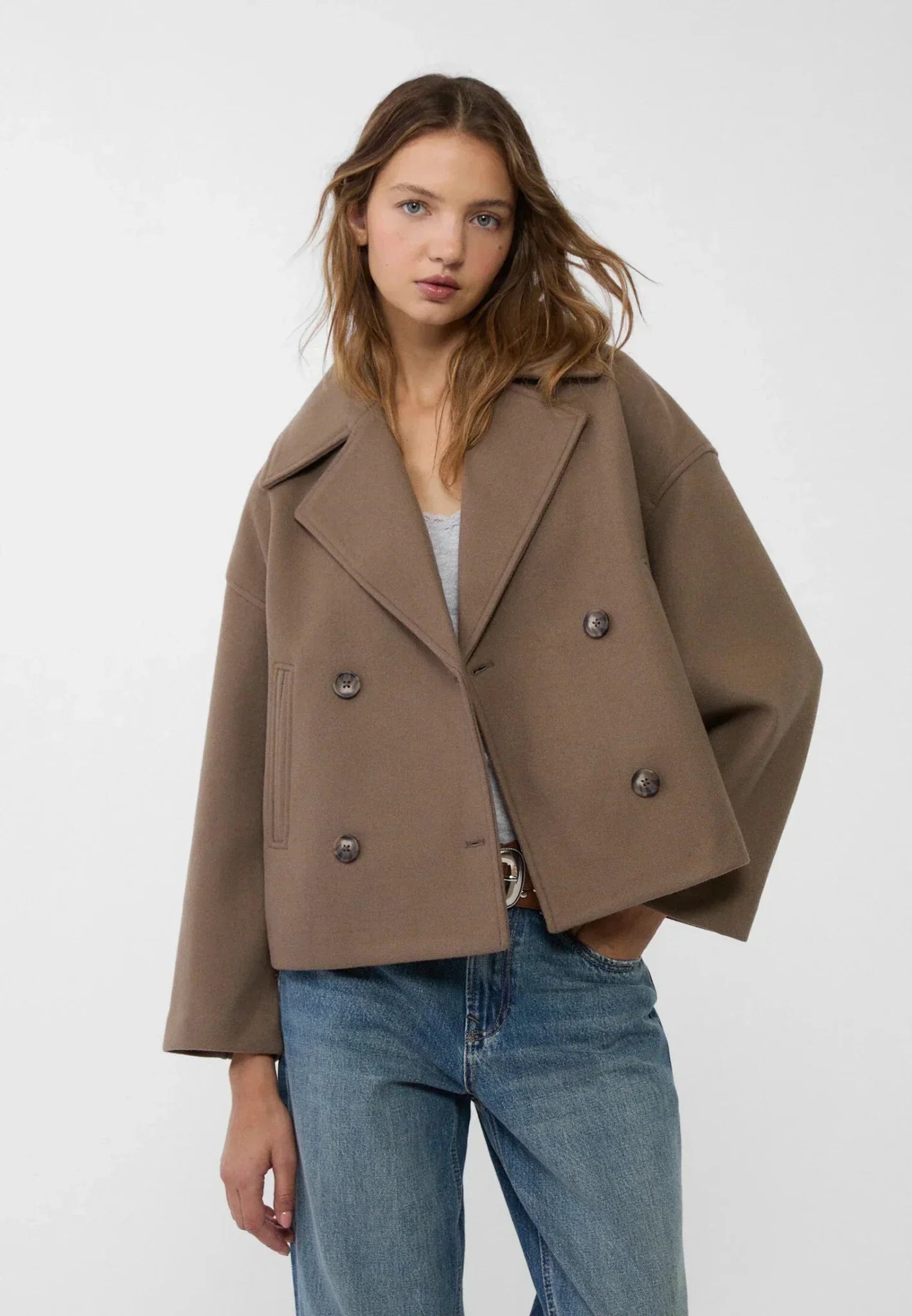 Women's Short Double-Breasted Jacket Lapel Collar Button Placket Casual Chic Cropped Coat – Heidi