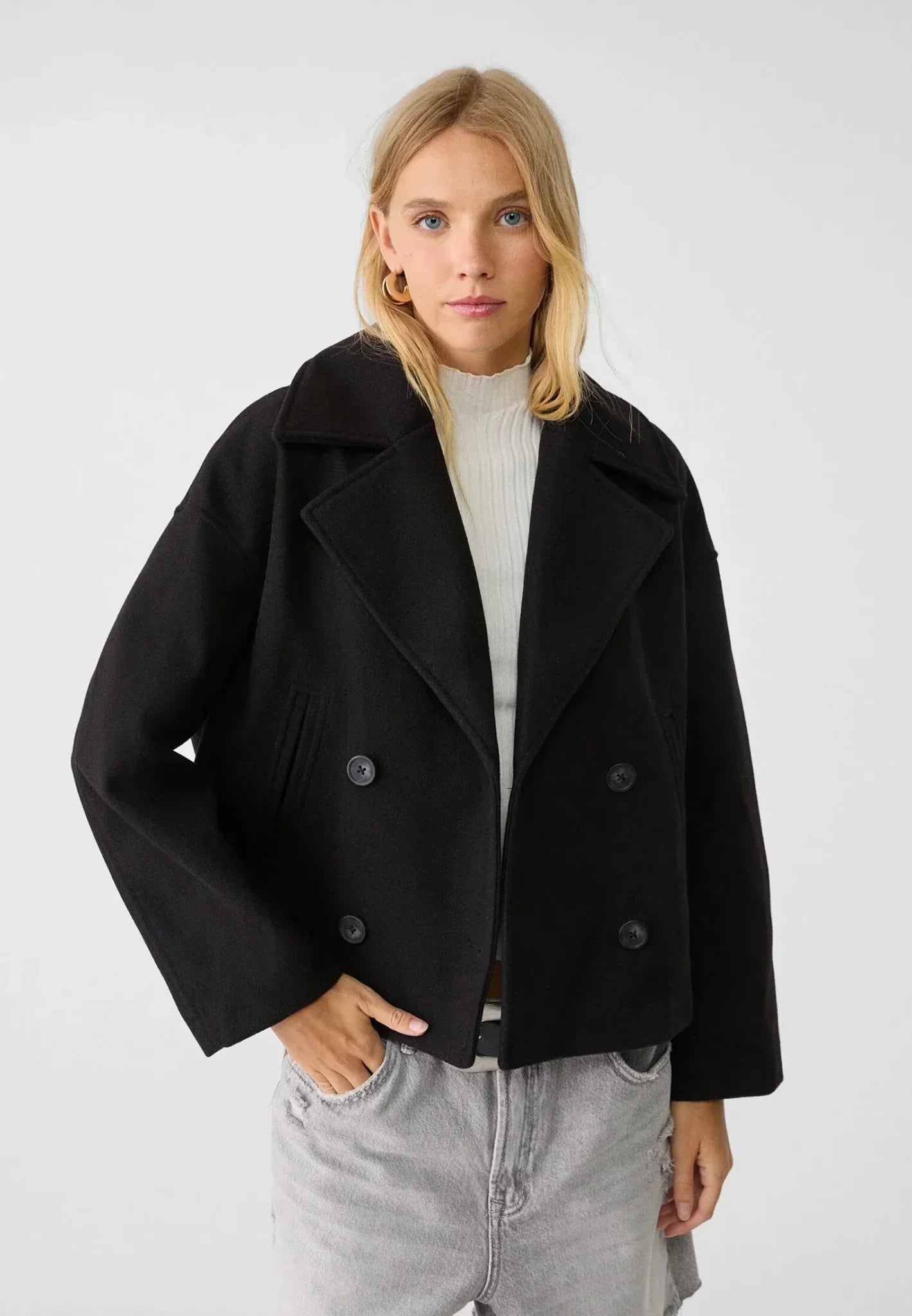 Women's Short Double-Breasted Jacket Lapel Collar Button Placket Casual Chic Cropped Coat – Heidi