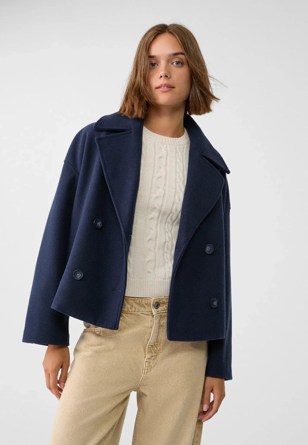 Women's Short Double-Breasted Jacket Lapel Collar Button Placket Casual Chic Cropped Coat – Heidi