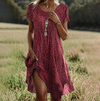 Women's Boho Chic Midi Wrap Dress Floral Print V-Neck Short Sleeve Casual Summer Vacation Beach – Joanne