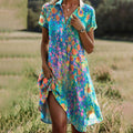 Women's Boho Chic Midi Wrap Dress Floral Print V-Neck Short Sleeve Casual Summer Vacation Beach – Joanne
