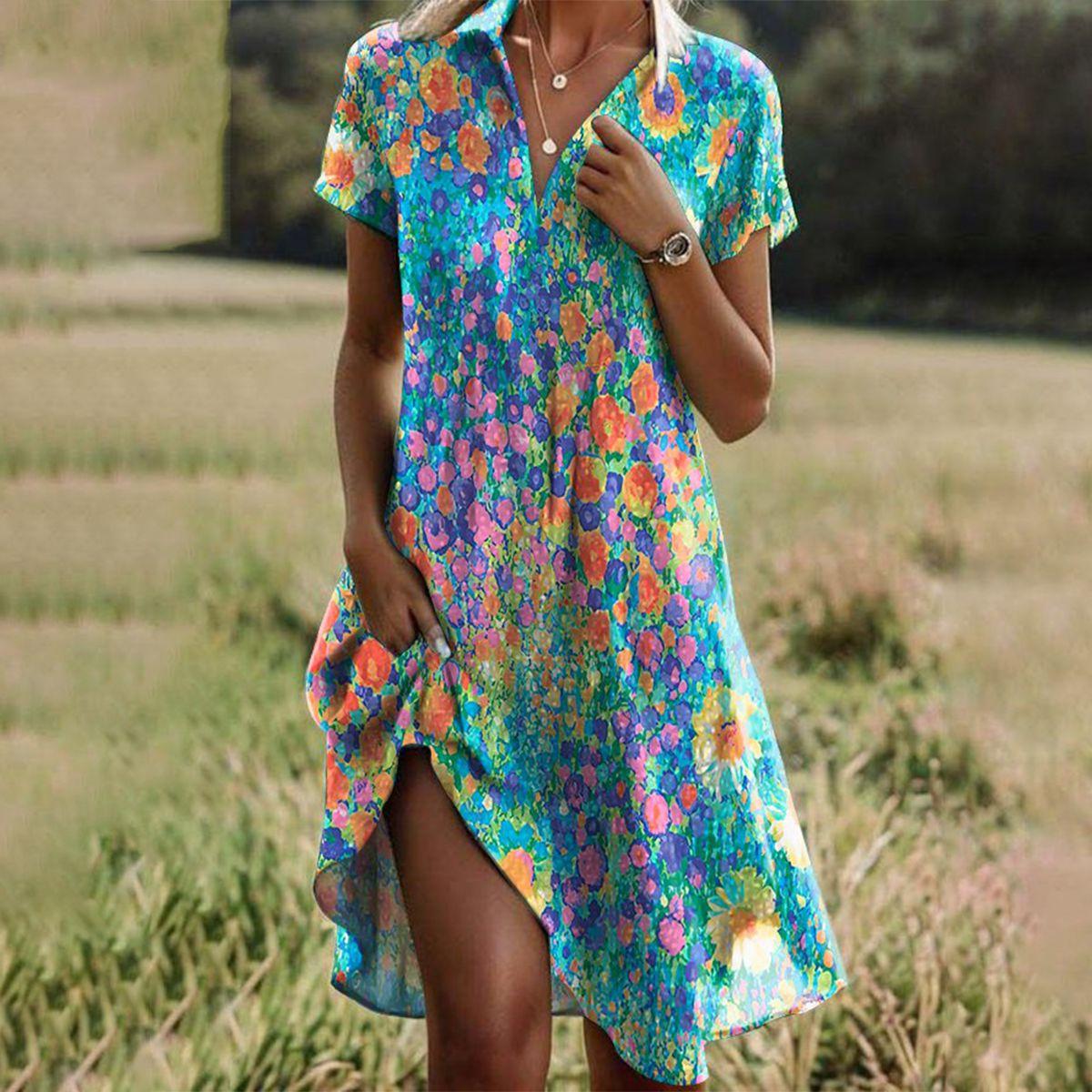 Women's Boho Chic Midi Wrap Dress Floral Print V-Neck Short Sleeve Casual Summer Vacation Beach – Joanne