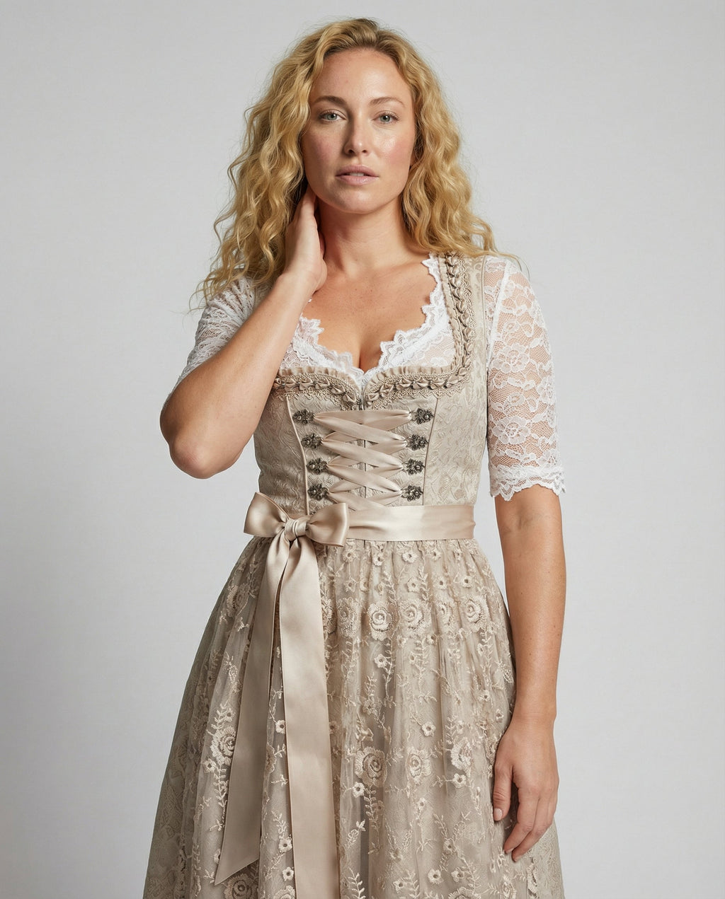 Women's Traditional Dirndl Dress Laced Bodice Lace Blouse Cotton Oktoberfest Bavarian Costume – Heidi