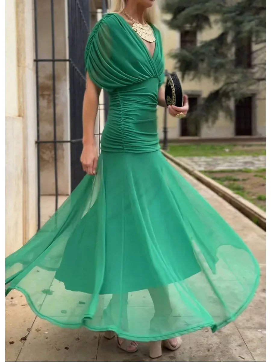 Women's Flowing Floral Long Dress Off-Shoulder V-Neck Formal Elegant Wedding Guest Casual – Lilly