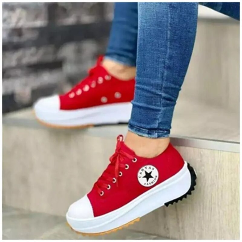 Women's Platform Canvas Sneakers Lace-Up Casual Everyday Streetwear Walking Comfort Trendy – Heidi Multicolor