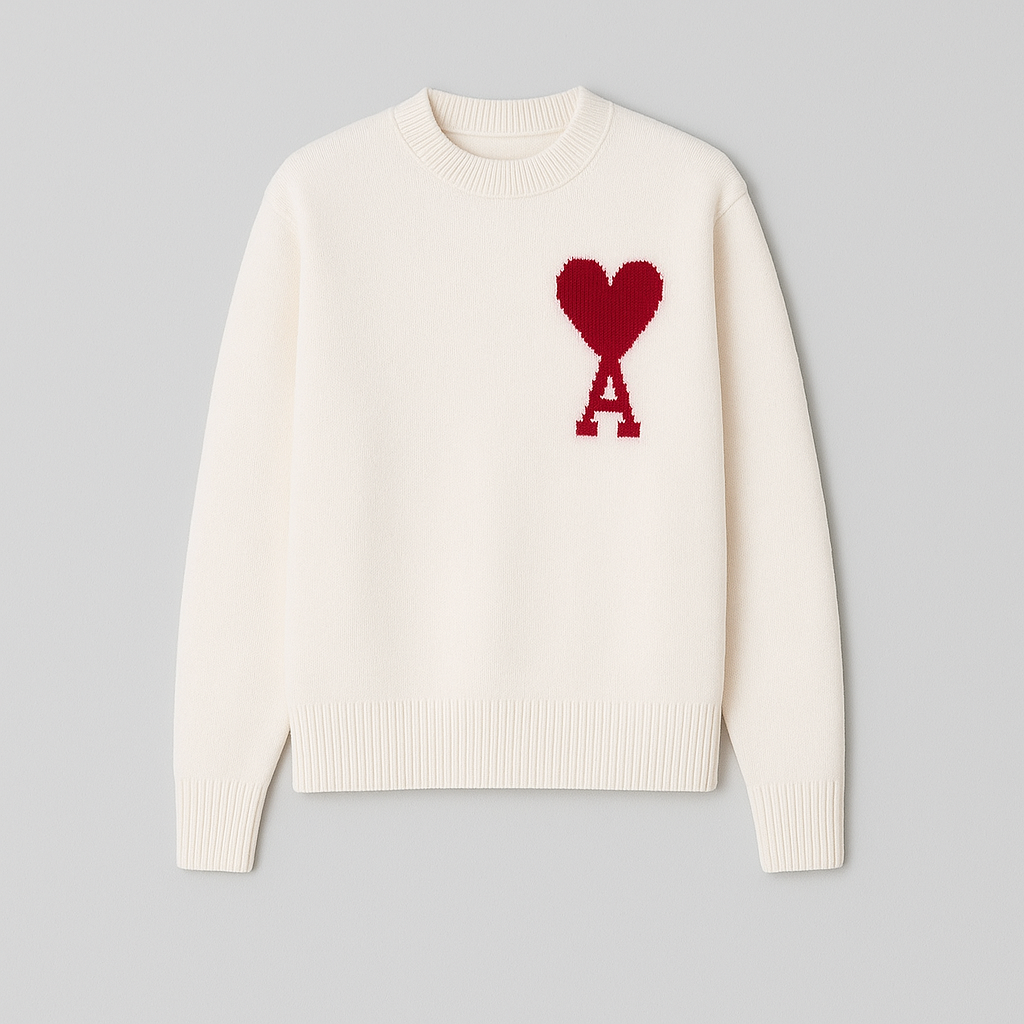 Women's Oversized Heart Ace Logo Knit Sweater Casual Everyday Cozy Streetwear Smart Casual Gift – Anely Cream Black Green