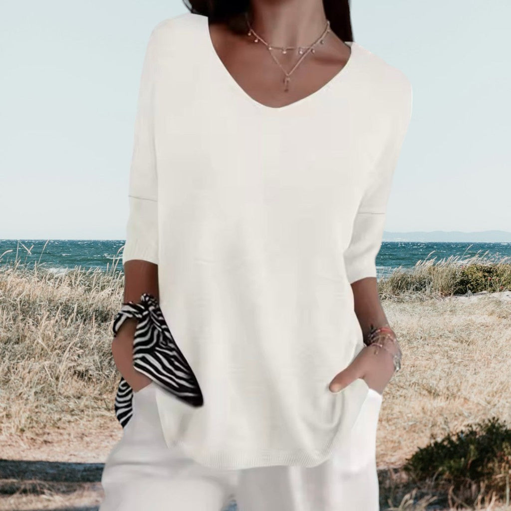 Women's Summer V-Neck Knit Top Lightweight Relaxed Fit Casual Everyday Versatile Soft – Gerda