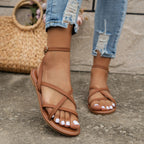 Women's Strappy Flat Sandals Crossover Casual Summer Beach Comfortable Everyday – Michelle
