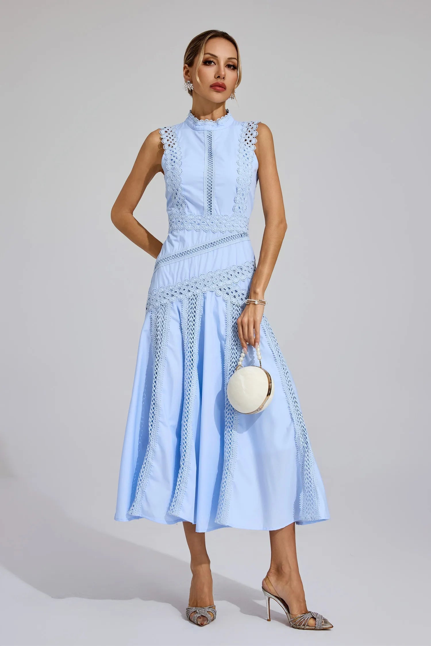 Women's Sleeveless Lace Midi Dress Wedding Guest Summer Formal Elegant Structured Daytime – Olivia