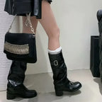 Women's Knee-High Boots Buckle Detail Block Heel Moto Biker Fall Winter