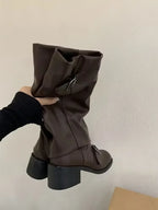 Women's Knee-High Boots Buckle Detail Block Heel Moto Biker Fall Winter