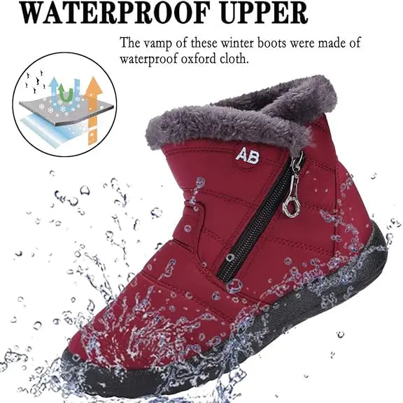 Women's Waterproof Snow Boots Faux Fur Lined Side Zipper Ankle Winter Cold Weather