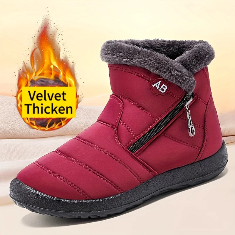 Women's Waterproof Snow Boots Faux Fur Lined Side Zipper Ankle Winter Cold Weather