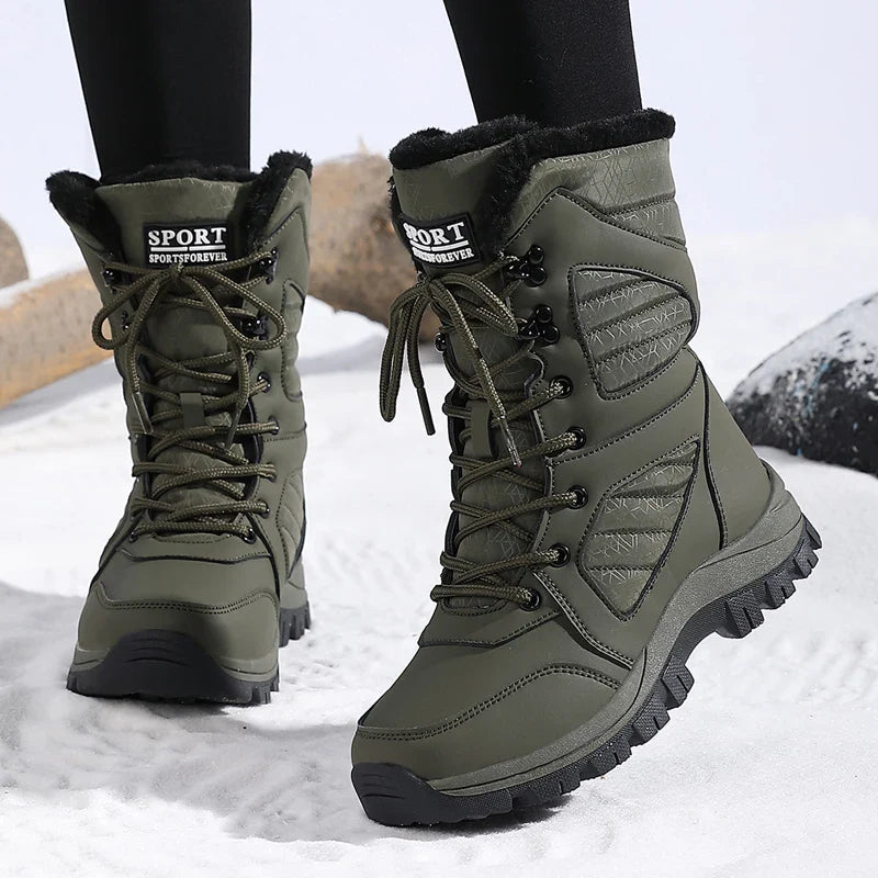Women's Waterproof Snow Boots Lace-Up Mid-Calf Winter Hiking Insulated Faux Fur