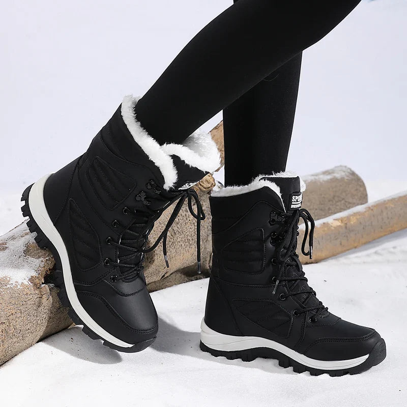 Women's Waterproof Snow Boots Lace-Up Mid-Calf Winter Hiking Insulated Faux Fur
