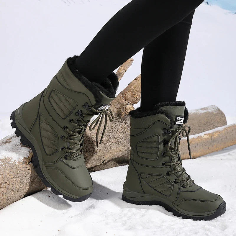 Women's Waterproof Snow Boots Lace-Up Mid-Calf Winter Hiking Insulated Faux Fur