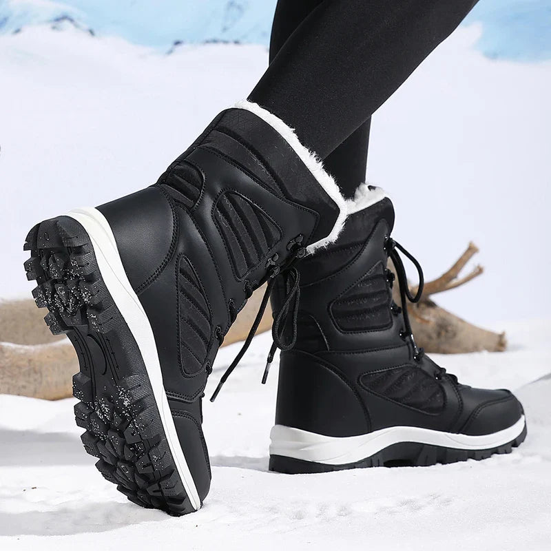 Women's Waterproof Snow Boots Lace-Up Mid-Calf Winter Hiking Insulated Faux Fur