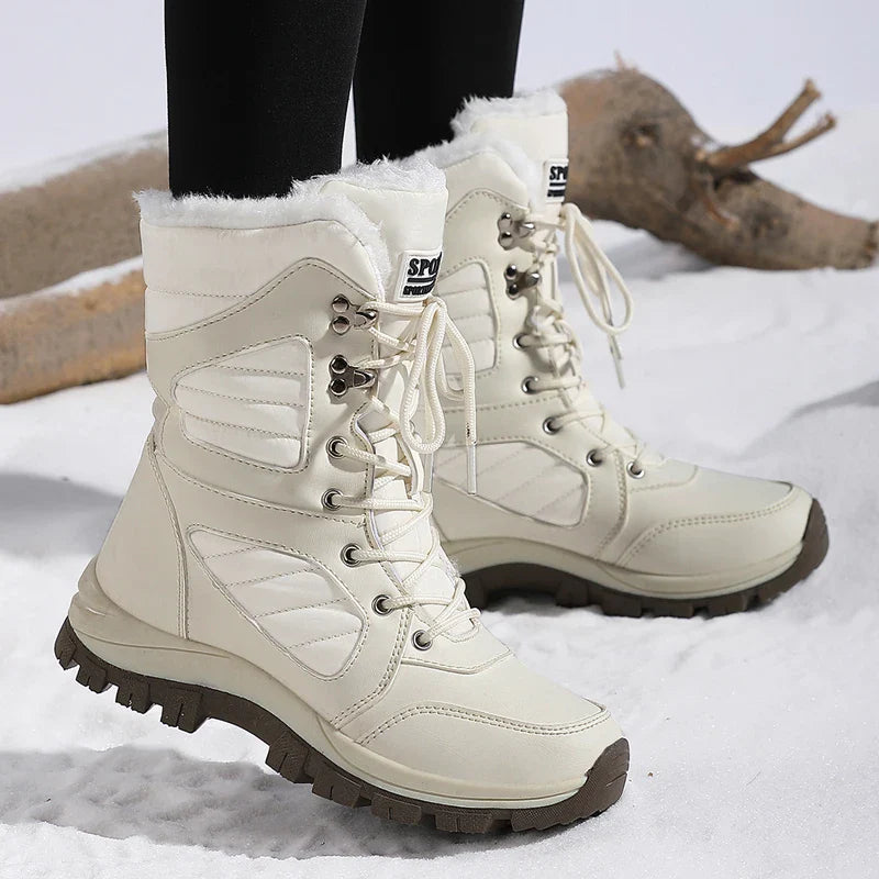 Women's Waterproof Snow Boots Lace-Up Mid-Calf Winter Hiking Insulated Faux Fur