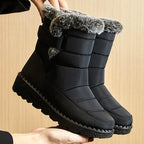 Women's Waterproof Snow Boots Mid-Calf Fur Lined Winter Boots Slip-On Warm