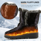 Women's Waterproof Snow Boots Mid-Calf Fur Lined Winter Boots Slip-On Warm