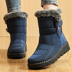Women's Waterproof Snow Boots Mid-Calf Fur Lined Winter Boots Slip-On Warm