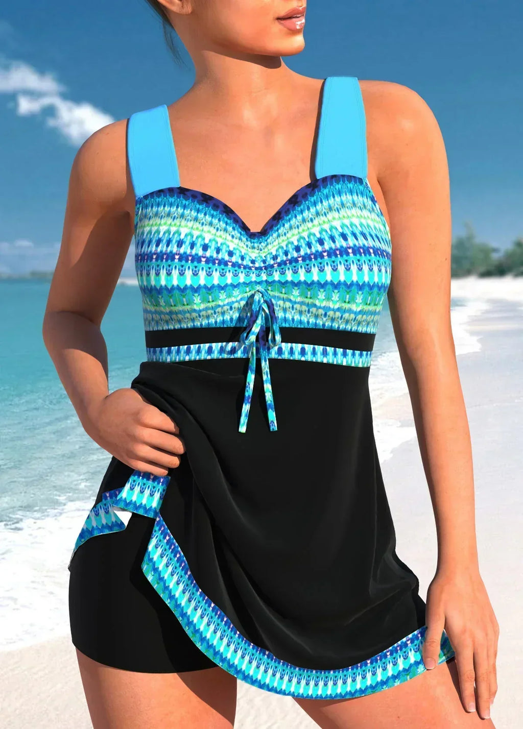 Women's Quick-Dry Swimsuit Heart Neckline Wide Straps Skirt Overlay Nylon Elastane Beach Stylish