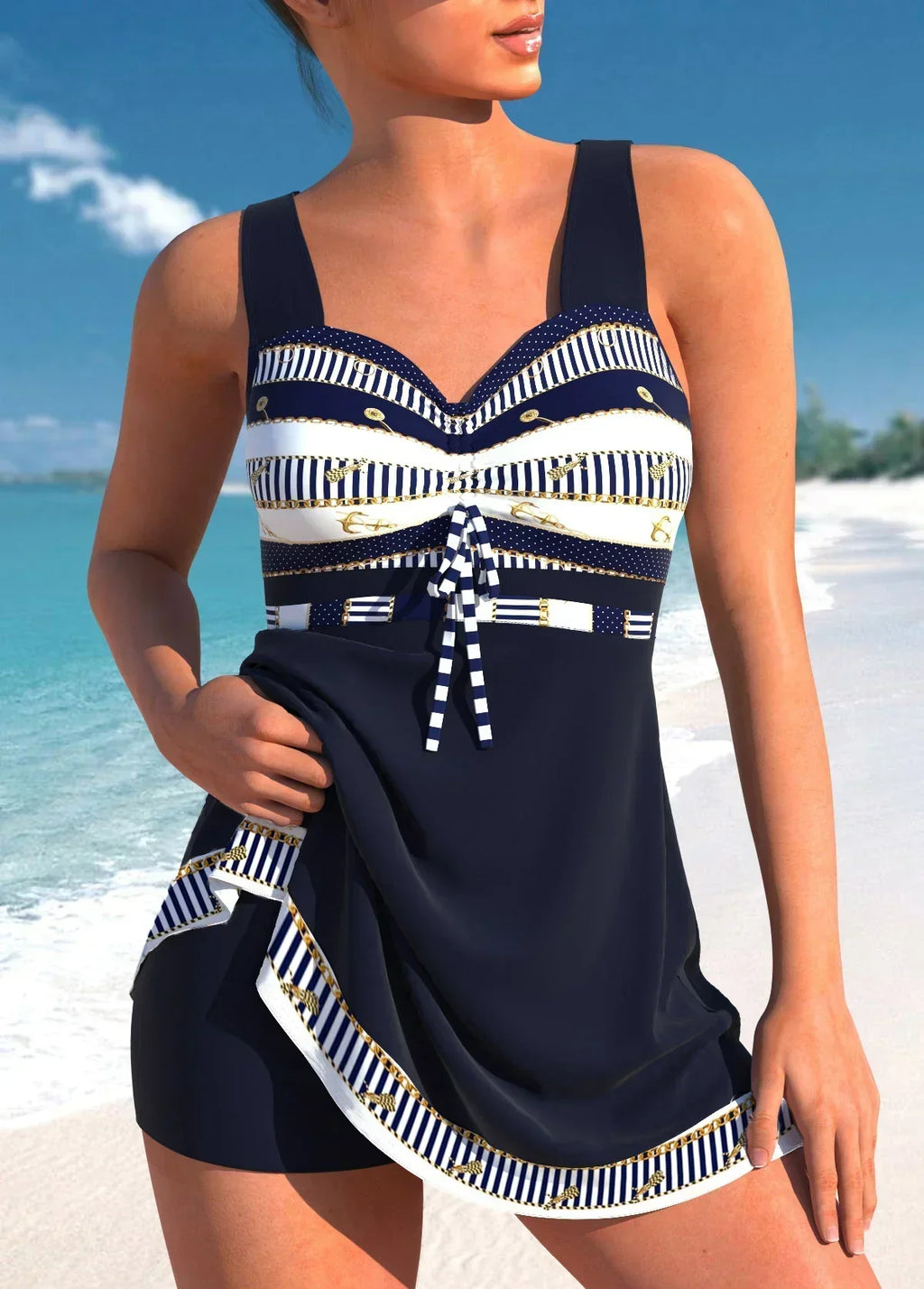 Women's Quick-Dry Swimsuit Heart Neckline Wide Straps Skirt Overlay Nylon Elastane Beach Stylish